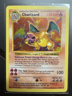 Pokemon TCG Charizard Base Set Holo Shadowless Rare Card 4/102 - Image 1