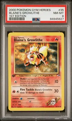2000 POKEMON GYM HEROES | 1ST EDITION #35 BLAINE'S GROWLITHE PSA NM-MT 8 - Image 1
