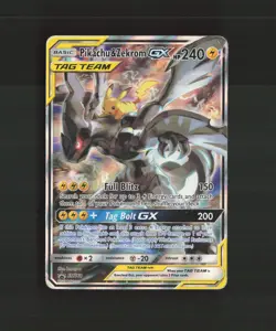 Pikachu & Zekrom GX SM168 Black Star Promo Full Art Holo Pokemon Card DMG - Image 1