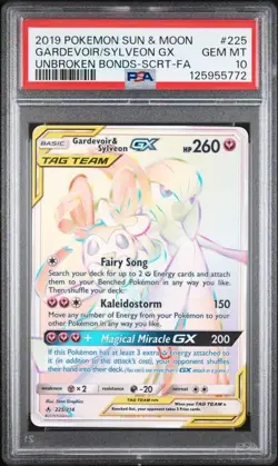 PSA 10 GARDEVOIR & SYLVEON GX 225 UNBROKEN BONDS SECRET RARE RAINBOW POKEMON - Image 1
