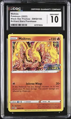 CGC 10 Moltres SWSH185 2022 Pokemon Brilliant Stars Prerelease Shinji Kanda - Image 1