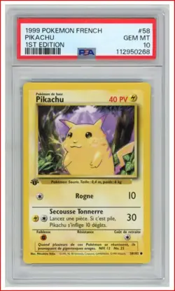 1999 Pokemon Pikachu French FIRST EDITION 058/102 GEM MINT 10 - Image 1