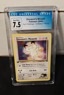 Pokemon Giovanni's Meowth CGC Grade 7.5 1# Edition 74/132 Pokemon Gym Challenge - Image 1