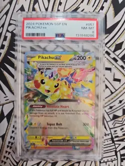 2024 Pokemon SSP En-Surging Sparks Pikachu Ex #057 PSA 8 NM-MINT (286) - Image 1