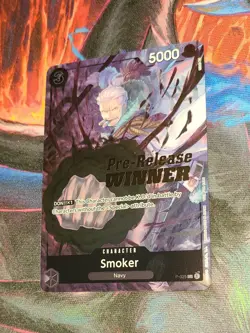 One Piece TCG Pre-Release Winner Smoker P-025 Promo Card - Image 1