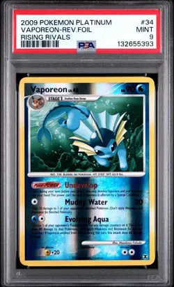 2009 Pokemon Platinum Rising Rivals # 34 Vaporeon Reverse Foil PSA 9 Card MINT! - Image 1
