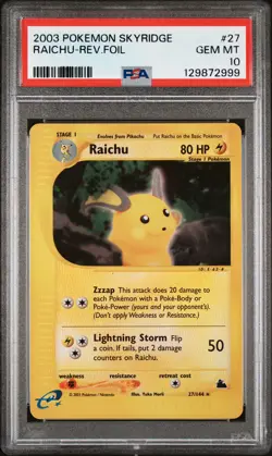 2003 POKEMON SKYRIDGE #27 RAICHU-REVERSE FOIL PSA 10 - Image 1
