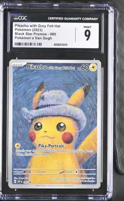 2023 POKEMON X VAN GOGH #085 PIKACHU WITH GREY FELT HAT CGC 9 MINT - Image 1
