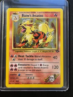 Blaine’s Arcanine Holo 1/132 Gym Challenge WotC Vintage Pokemon Card NM - Image 1