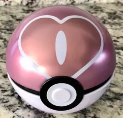 Pokemon Love Ball Tin Pink & White, w/ 50 Mixed Trading Cards - Image 1