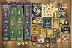Pokemon Cards & Stickers Lot Of 35 3D PokeTrivia Tattoos Vintage 90s Y2K - Image 1