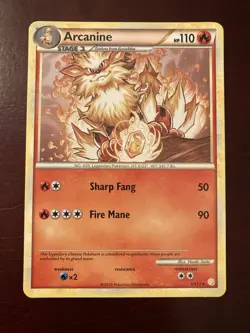 Arcanine 1/123 Heartgold & Soulsilver Regular Rare 2010 English Pokemon TCG Card - Image 1