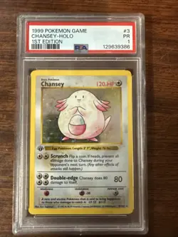 WOTC Pokemon TCG Chansey Shadowless Holo Base Set 3/102 PSA 1 1st Edition - Image 1