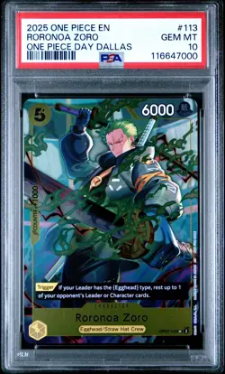 PSA 10 - 2025 ONE PIECE PROMOS 113 RORONOA ZORO ONE PIECE DAY DALLAS - Image 1