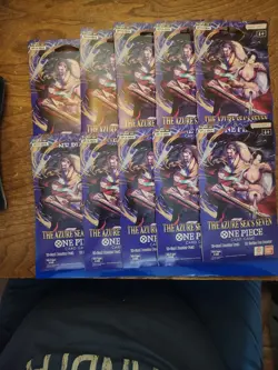 10 x One Piece OP14 - THE AZURE SEA’S SEVEN - Sleeved Blister Booster Packs Lot - Image 1