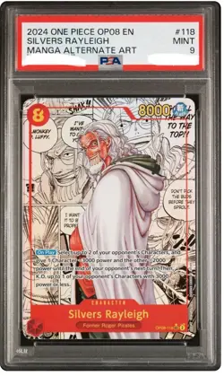One Piece CCG Silvers Rayleigh Manga Alternate Art OP08-118 PSA 9 - Image 1
