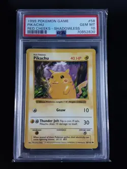Pokemon Pikachu Shadowless Red Cheeks PSA GEM MINT 10 Base Set 58/102 Vintage - Image 1
