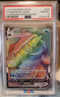 2022 Pokemon SWSH FA/DREDNAW VMAX CHAMPION'S PATH SECRET PSA 10 GEM MINT - Image 1