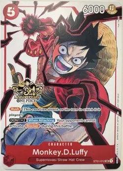 One Piece TCG Monkey D. Luffy ST01-012 (Alternate Art) 3rd Anniversary Promo - Image 1