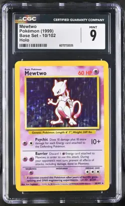 CGC 9 MINT Mewtwo 1999 Base Set 10/102 Holo Pokemon Card - Image 1