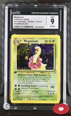 Pokemon Neo Genesis 1st Edition Meganium 11/111 CGC Mint 9 ERROR card - Image 1