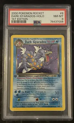 2000 Pokemon 1ST EDITION Dark Gyarados Holo #8 PSA 8 NM-MT - Image 1