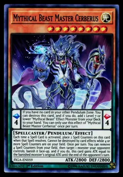 Yugioh! Mythical Beast Master Cerberus FIGA-EN059 Super Rare 1st Ed - Image 1