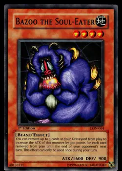 Yugioh! Bazoo the Soul-Eater LON-064 Super Rare 1st Ed VINTAGE HP - Image 1