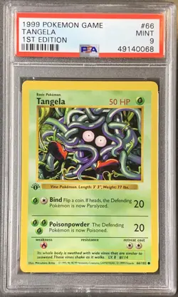 Pokemon Card 1st Edition Tangela PSA 9 Mint, Base Set #66, WOTC 1999 (1) - Image 1