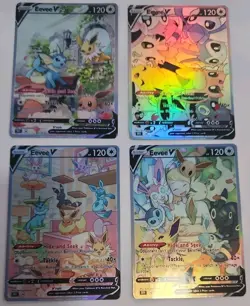 Lot of 4 Custom holo Eevee V Pokemon Trading Card sleeved & top loaded CUSTOM - Image 1