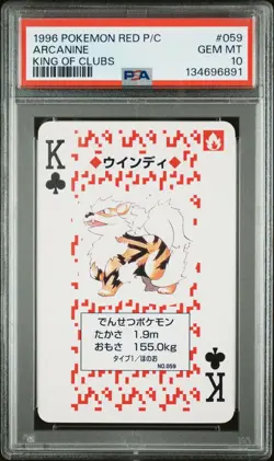 1996 POKEMON RED VERSION PLAYING CARDS 059 ARCANINE KING OF CLUBS PSA 10 - Image 1