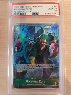 2025 ONE PIECE PREMIUM BOOSTER ALTERNATE ART #006 RORONOA ZORO PSA 10 - Image 1
