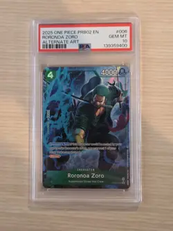 2025 ONE PIECE PREMIUM BOOSTER ALTERNATE ART #006 RORONOA ZORO PSA 10 - Image 2