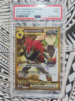 2025 POKEMON JTG EN-JOURNEY TOGETHER HYPER RARE #189 N'S ZOROARK EX PSA 9 (301) - Image 1