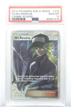 2019 POKEMON SUN & MOON COSMIC ECLIPSE #232 FULL ART/N'S RESOLVE - PSA 10 - Image 1
