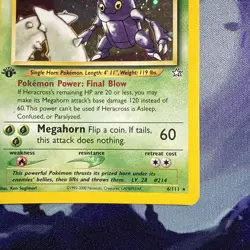 Pokemon TCG Heracross Neo Genesis 6/111 1st Edition Holo Rare LP - Image 4