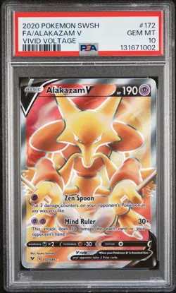 Pokemon TCG Alakazam V 172 Full Art Pokemon Sword & Shield Vivid Voltage PSA 10 - Image 1