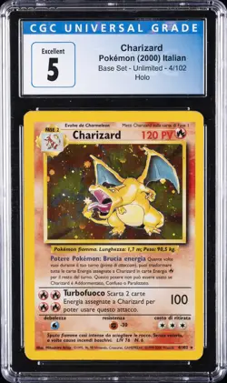 2000 POKEMON ITALIAN BASE SET UNLIMITED #4 CHARIZARD CGC 5 - Image 1