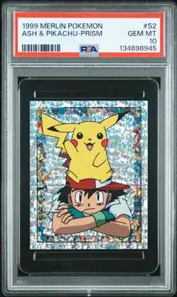 1999 MERLIN POKEMON S2 ASH & PIKACHU PRISM PSA 10 - Image 1