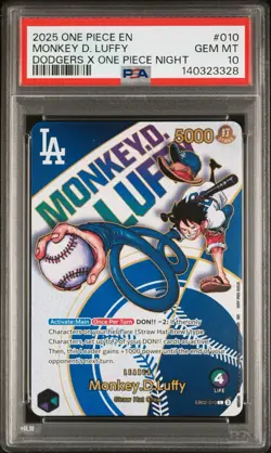 2025 ONE PIECE PROMO EB02 010 DODGERS X ONE PIECE NIGHT MONKEY D LUFFY PSA 10 - Image 1
