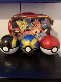 Vintage Pokemon Lunch Box + 3 Pokemon Trading Card Tins - Image 1