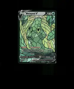 FAN-ART READ DESCRIPTION BELOW HOLO Metapod Card Stained Glass Pokemon Card p1 - Image 1