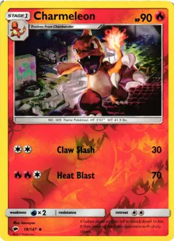 Pokemon TCG Charmeleon Burning Shadows 19/147 Reverse Holo Uncommon NM - Image 1