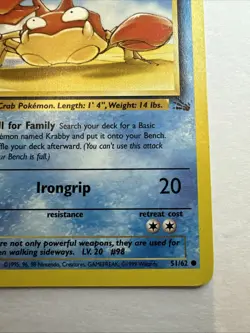 Pokemon TCG - KRABBY - 51/62 - UNLIMITED - FOSSIL 1999 - VINTAGE - WOTC - LP/NM - Image 5