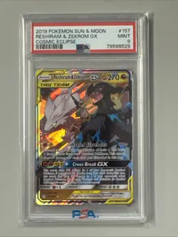 Pokemon Cosmic Eclipse Reshiram & Zekrom GX 157/236 Psa 9 - Image 1