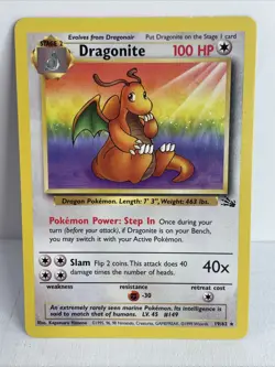 Pokemon TCG Fossil Dragonite Card 19/62 Non-Holo Rare Vintage Unlimited NM - Image 1