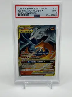 PSA 9 MINT Reshiram & Charizard GX 20/215 Unbroken Bonds 2019 Pokemon Card - Image 1