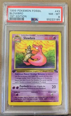 1999 Pokemon Fossil 1st Edition #43 Slowbro PSA 8 Near Mint Ship in Box USA - Image 1