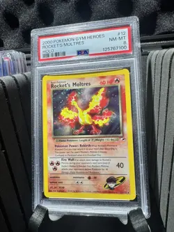 2000 POKEMON GYM HEROES HOLO #12 ROCKET'S MOLTRES PSA 8 - Image 3