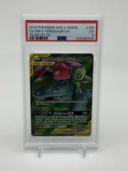 2019 POKEMON SUN & MOON TEAM UP #159 FULL ART/CELEBI & VENUSAUR GX PSA 5 - Image 1